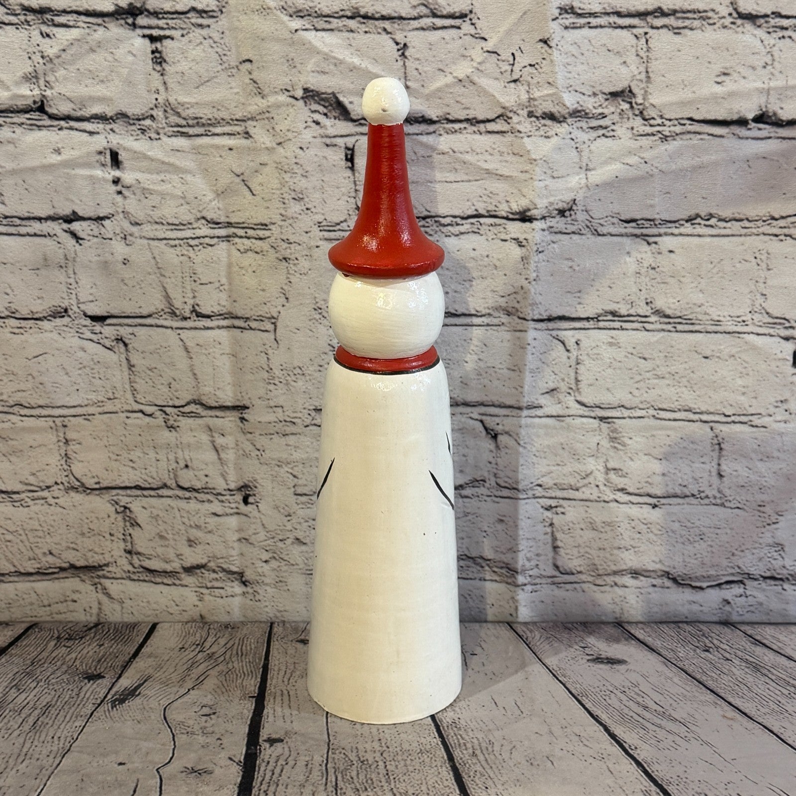 35cm x 8cm Red Pointy Hat Snowman Handcrafted Wood Xmas Christmas Ornament4