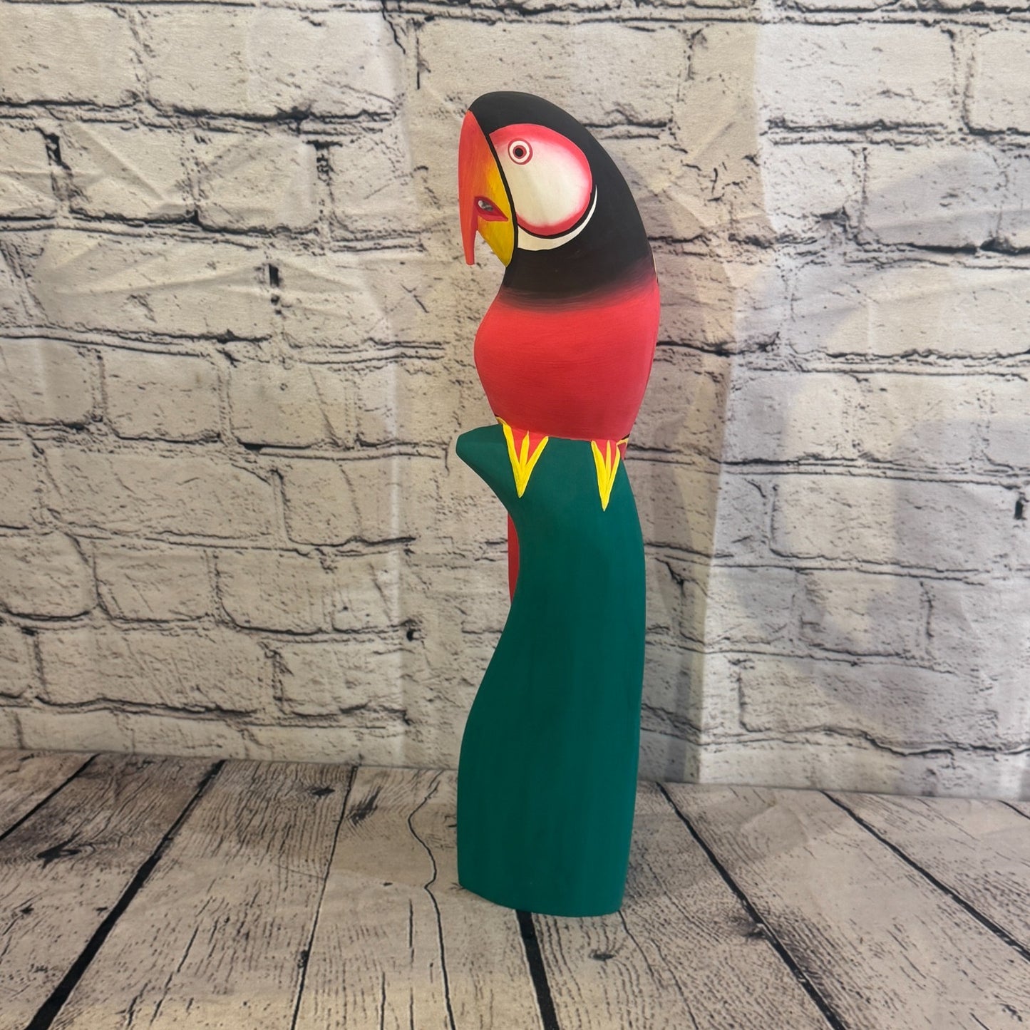 40cm Dark Red Parrot Bird Ornament Statue Fair Trade Hand Made Carved Wood2