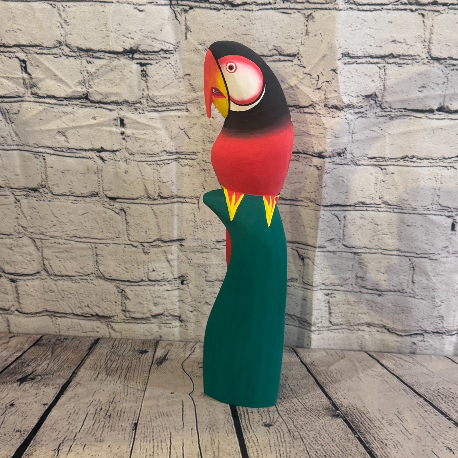 40cm Dark Red Parrot Bird Ornament Statue Fair Trade Hand Made Carved Wood2