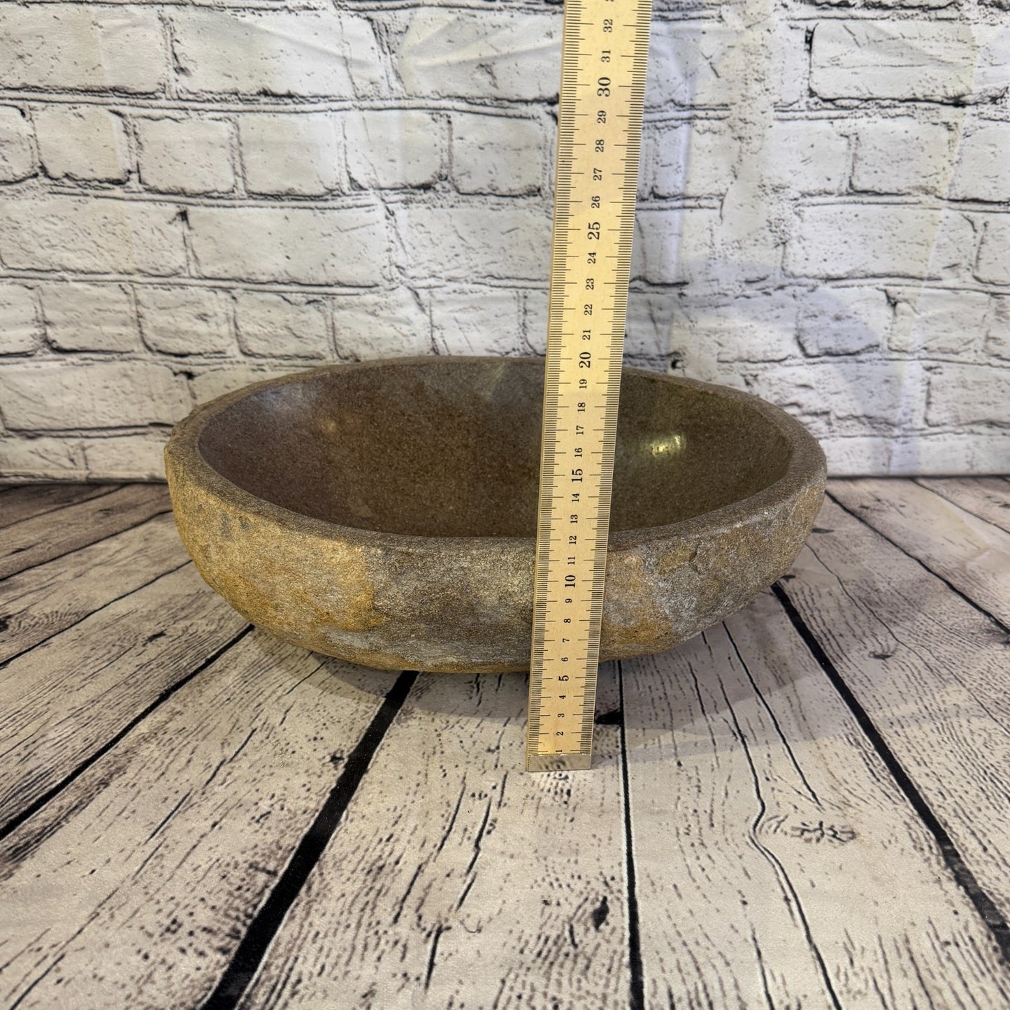 35cm x 28cm Wash Basin Bathroom Counter Top Washing River Stone Bowl Sink No 385