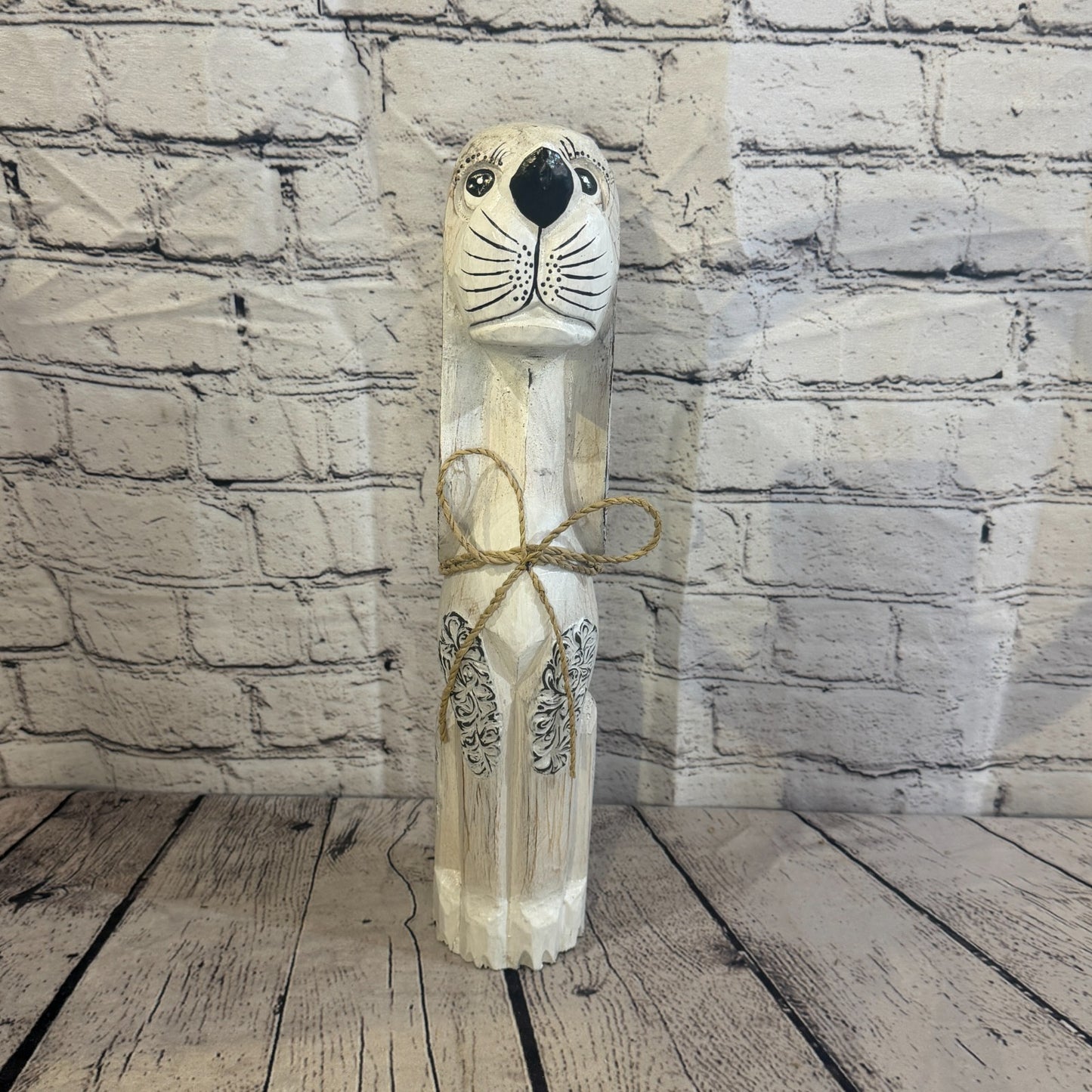 40cm White Wooden Shabby Dog Statue Ornament Fair Trade Handcarved1