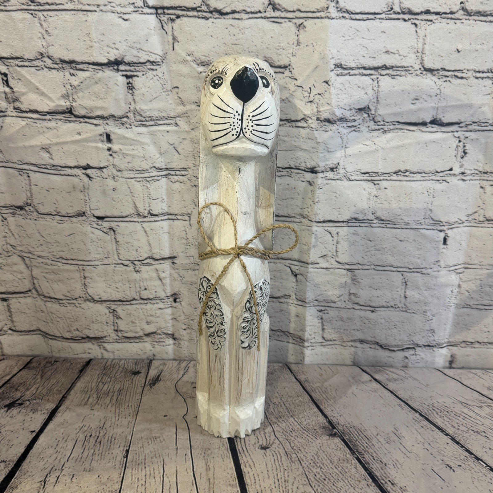 40cm White Wooden Shabby Dog Statue Ornament Fair Trade Handcarved1