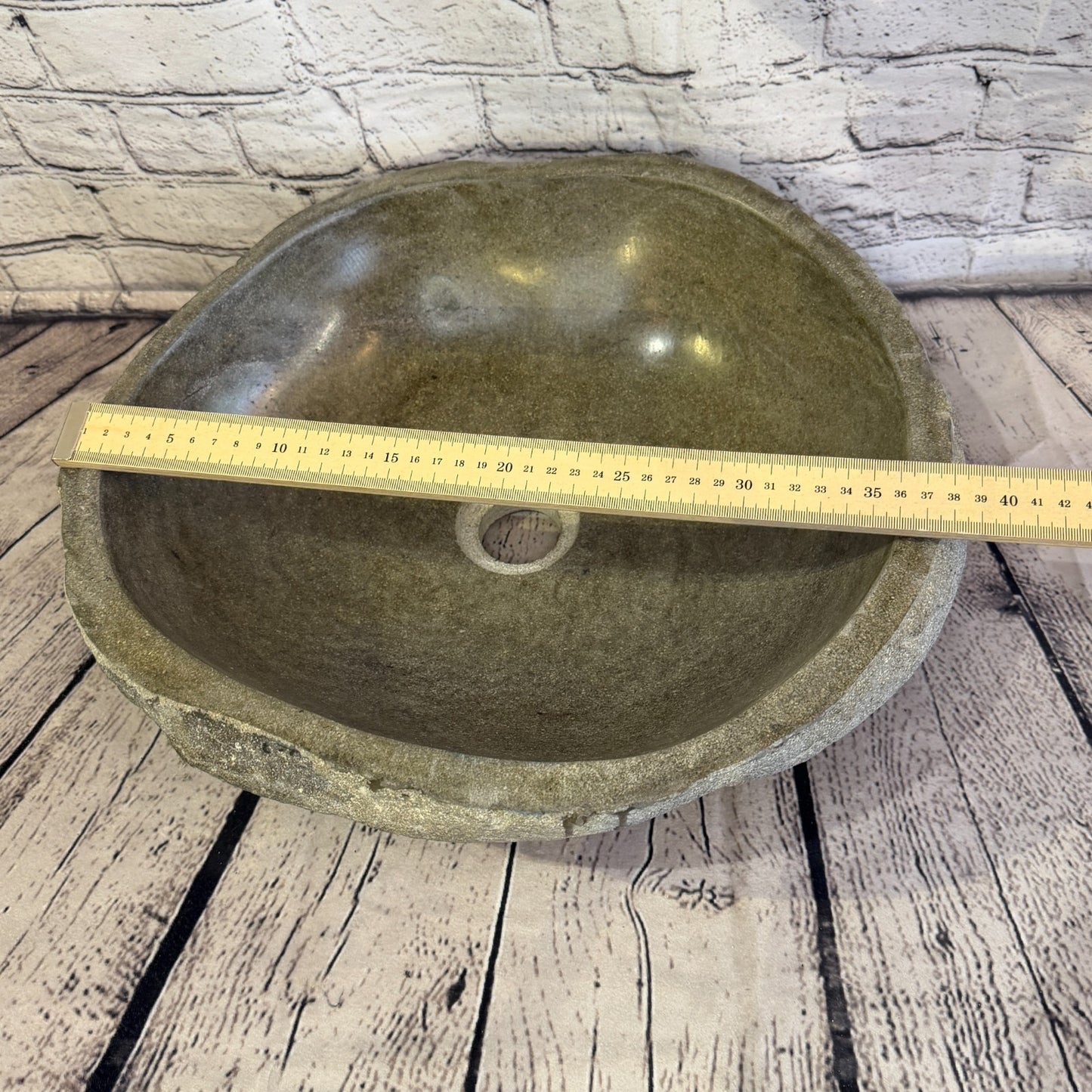 39cm x 36cm Wash Basin Bathroom Counter Top Washing River Stone Bowl Sink No 407