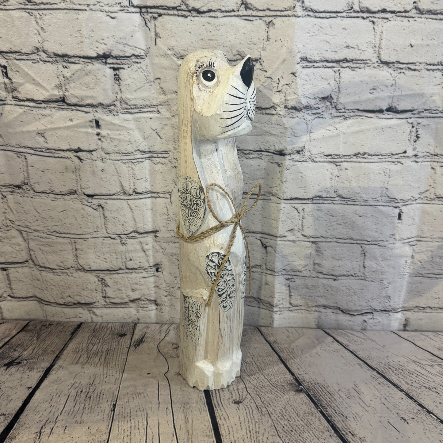 40cm White Wooden Shabby Dog Statue Ornament Fair Trade Handcarved2