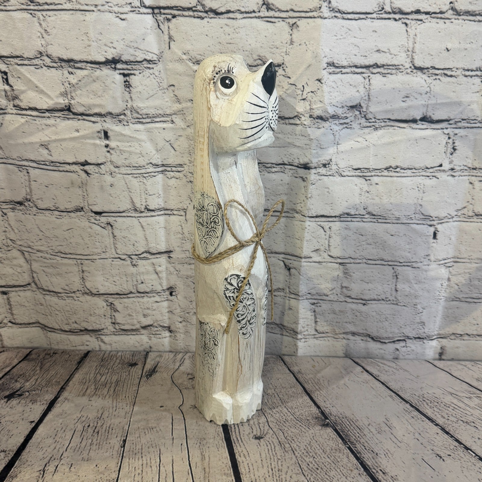 40cm White Wooden Shabby Dog Statue Ornament Fair Trade Handcarved2
