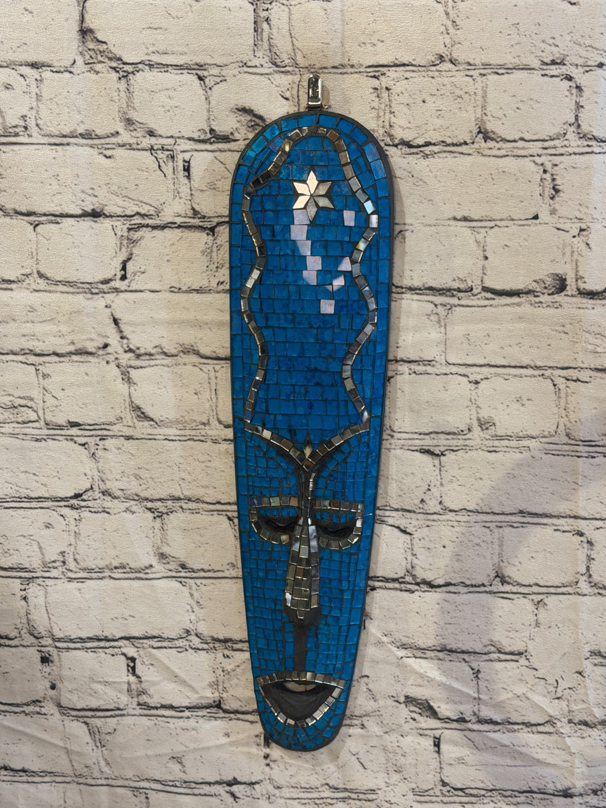 50cm Mask Light Blue Mosaic Wall Hanging Wooden Ornaments Wood Carving2