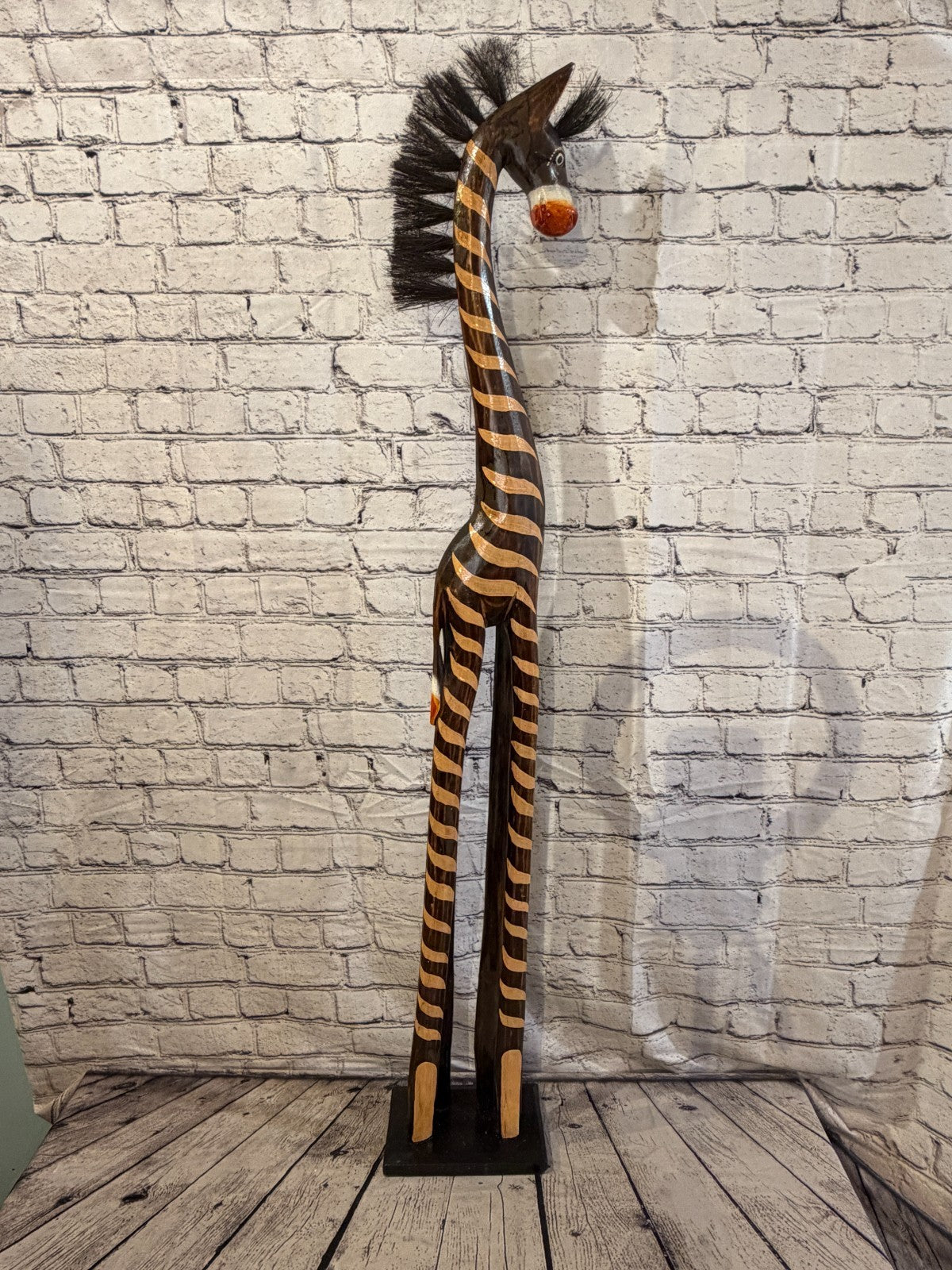 120cm Painted Wooden Horse Standing Single Carved Solid Wood Zebra Handmade3