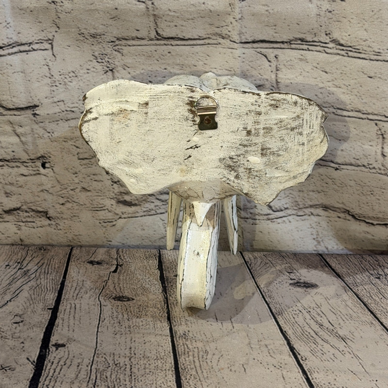 35cm x 35cm Plain White Painted Wood Elephant Head Wall Mounted Art Shabby5