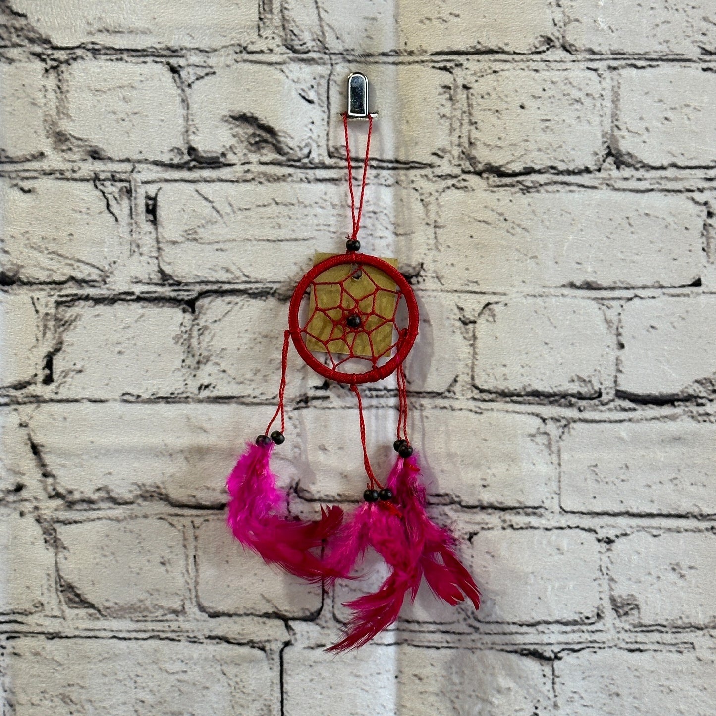 Red Naturals Handmade Dream Catcher Feather Beads Ring For Home Car Décor0