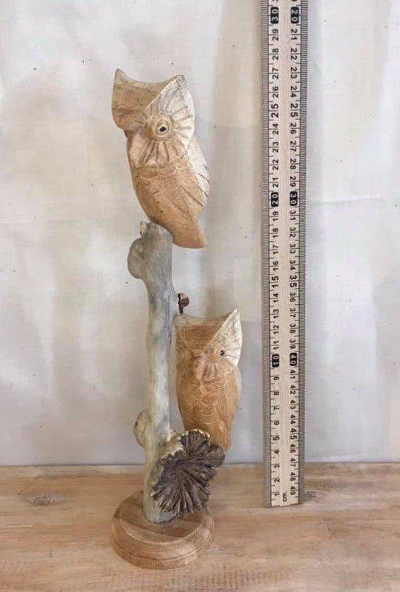 20cm Double Owl Mushroom Parasite Ornament Natural Carving Fairtrade Wooden4