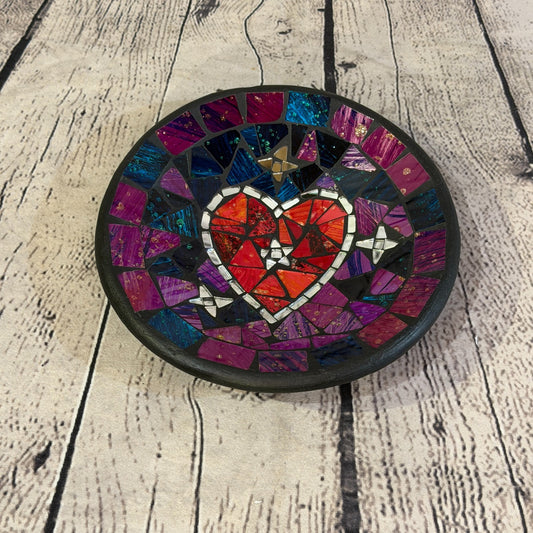 20cm Purple Red Heart Round Mosaic Handmade Ceramic Glass Tile Bowl Fruit0