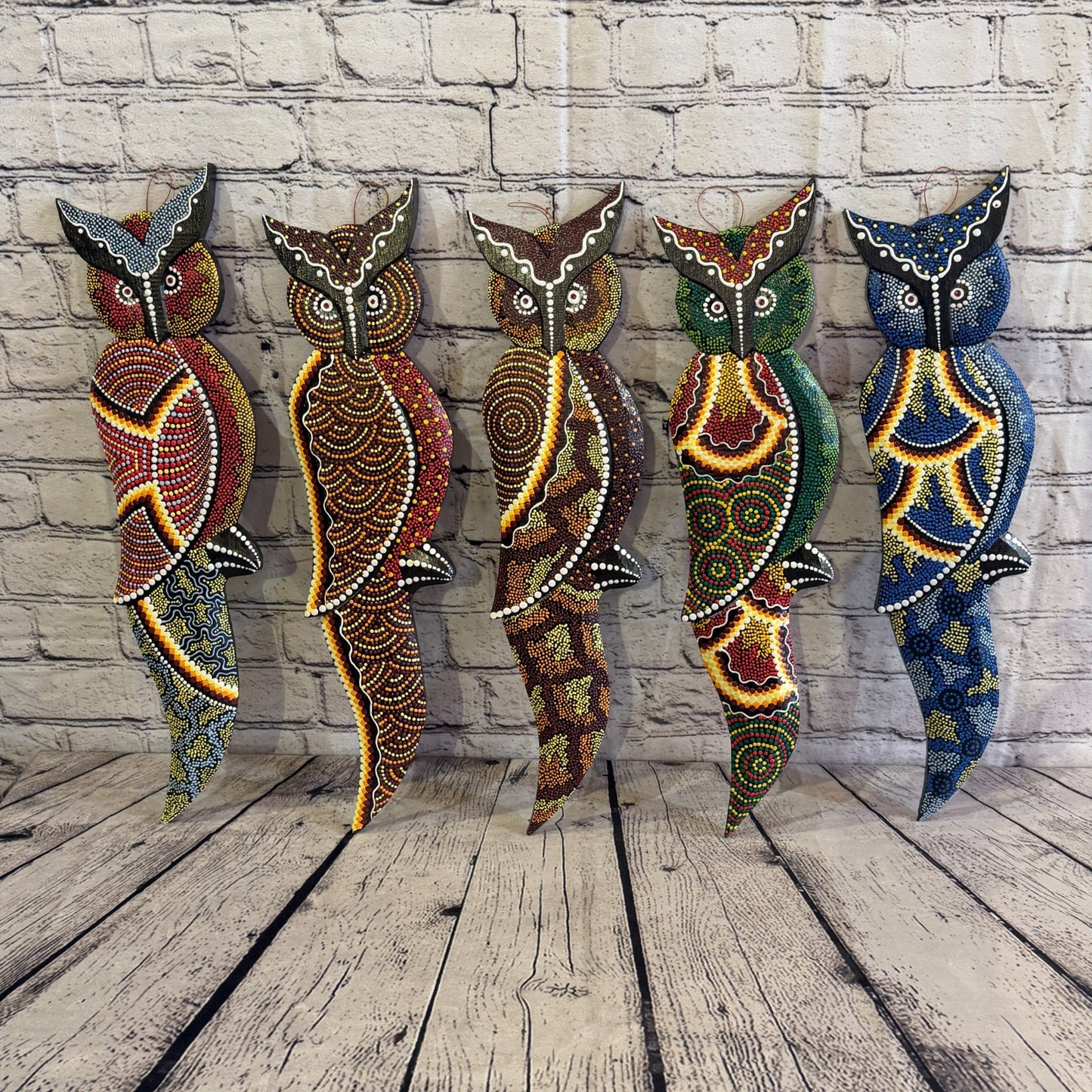45cm Owl Bird Carved Wooden Dot Painted Ethnic Tribal Tiki Wall Art No 46
