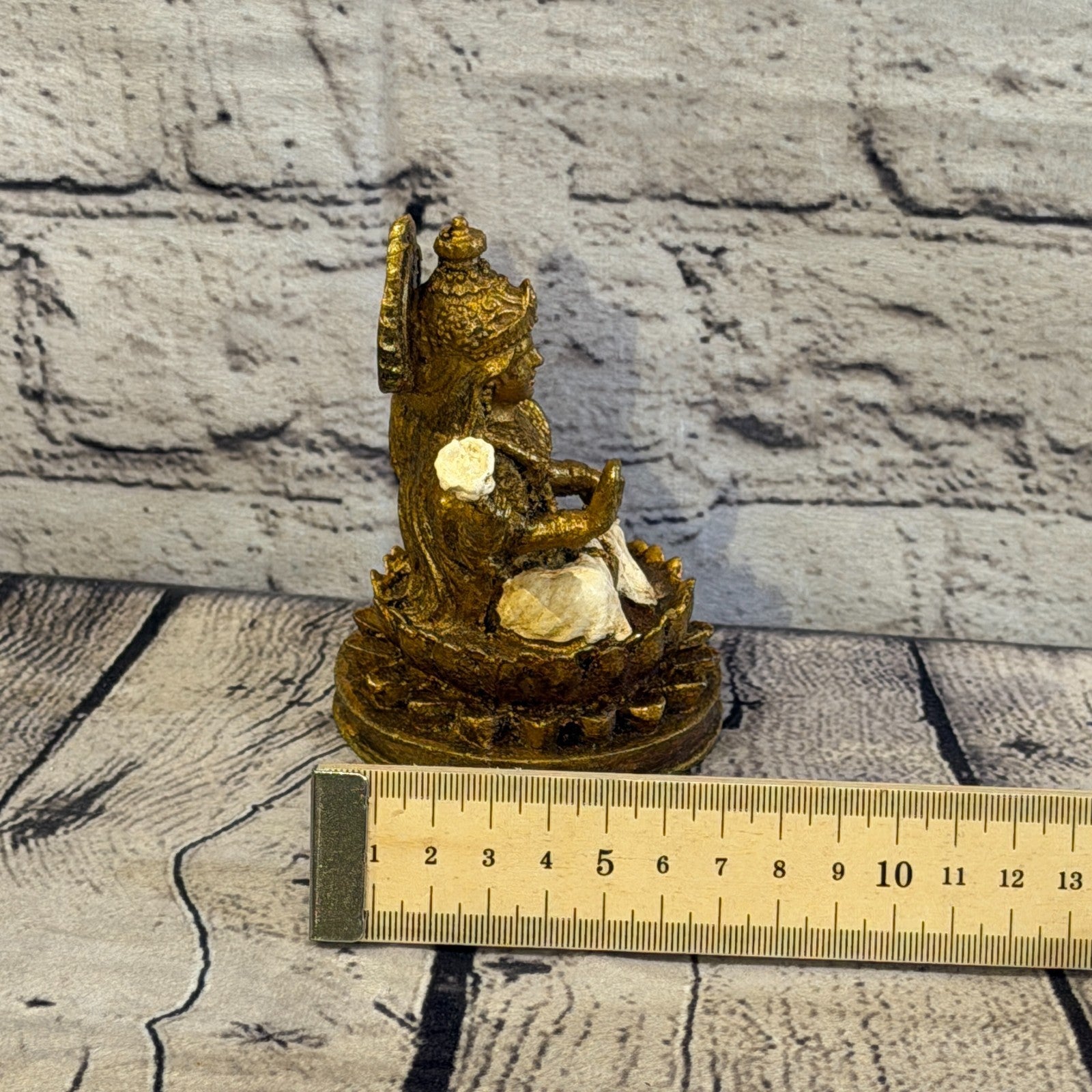 Cream & Bronze 12cm x 8cm Small Lakshmi Sitting Lotus Statue Resin Hindu God7