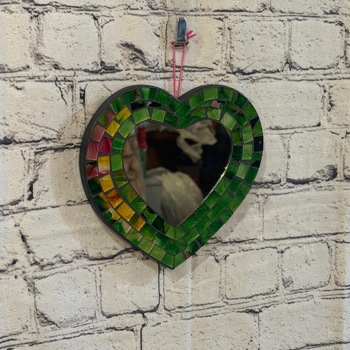 Green Heart Shape Mosaic Tile Wall Mirror 20cm x 15cm 8 Inches Handmade New0