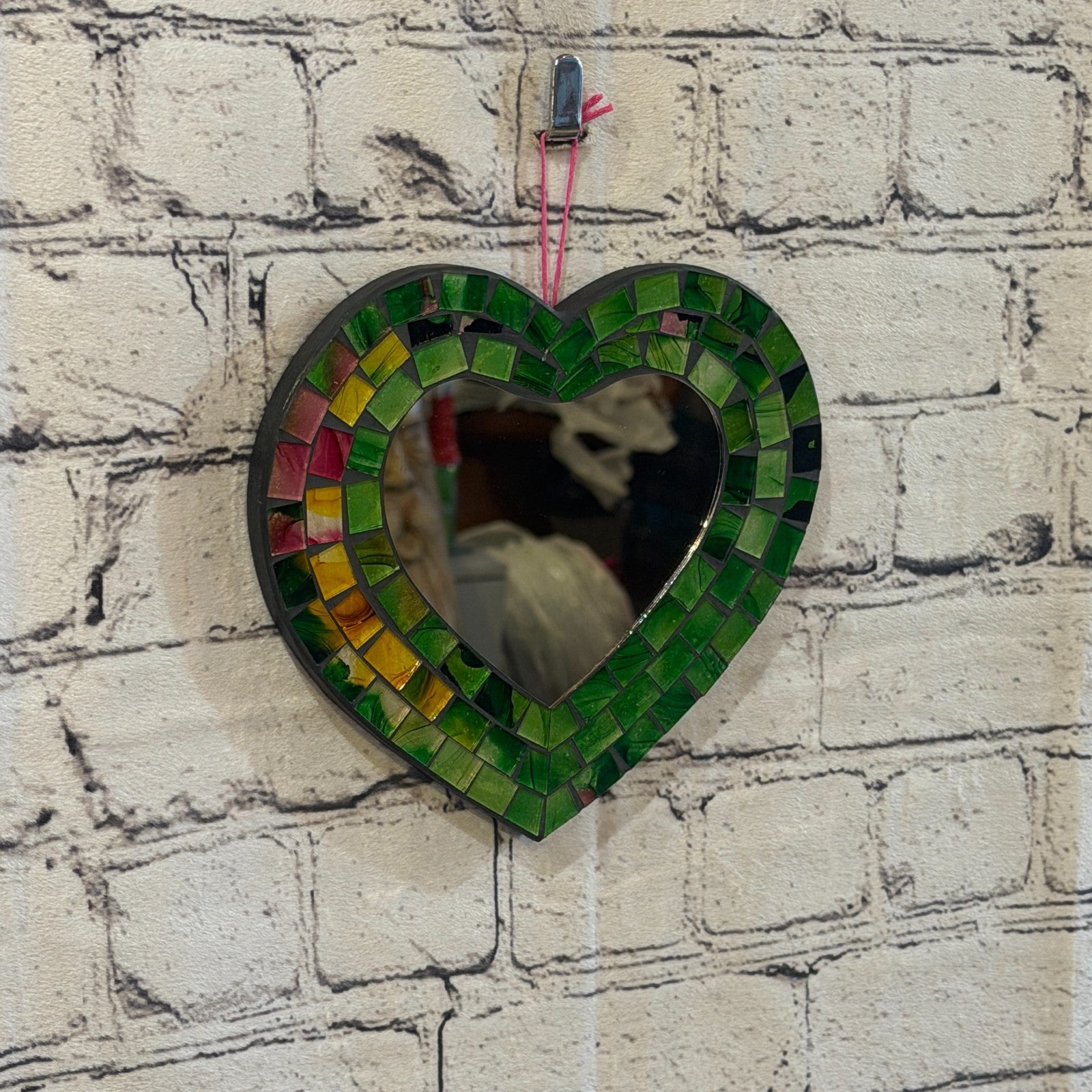 Green Heart Shape Mosaic Tile Wall Mirror 20cm x 15cm 8 Inches Handmade New0