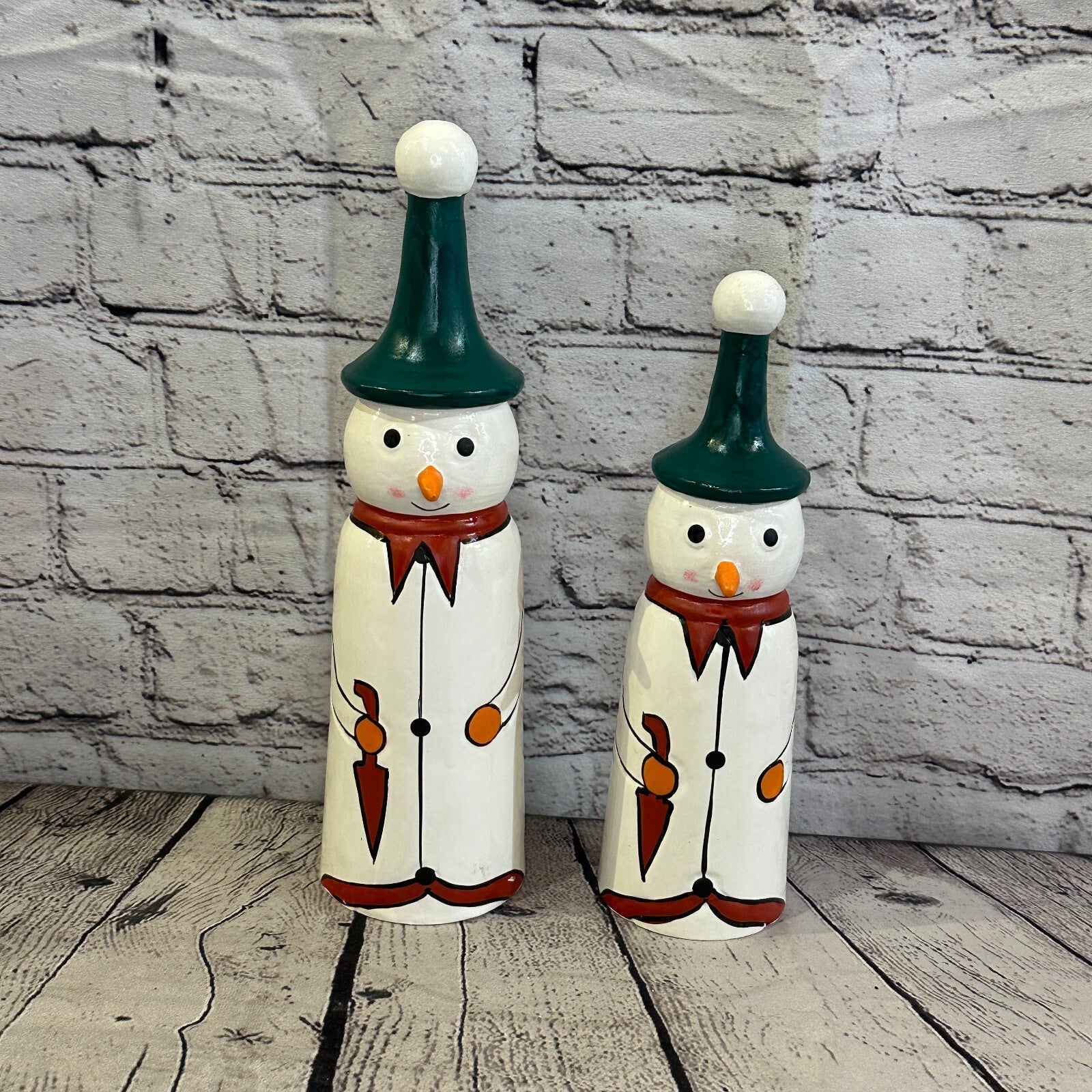 24cm x 6cm Green Pointy Hat Snowman Handcrafted Wood Xmas Christmas Ornament7