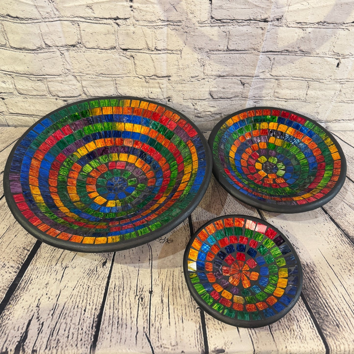 20cm Rainbow Swirl Round Mosaic Handmade Ceramic Glass Tile Bowl Fruit4