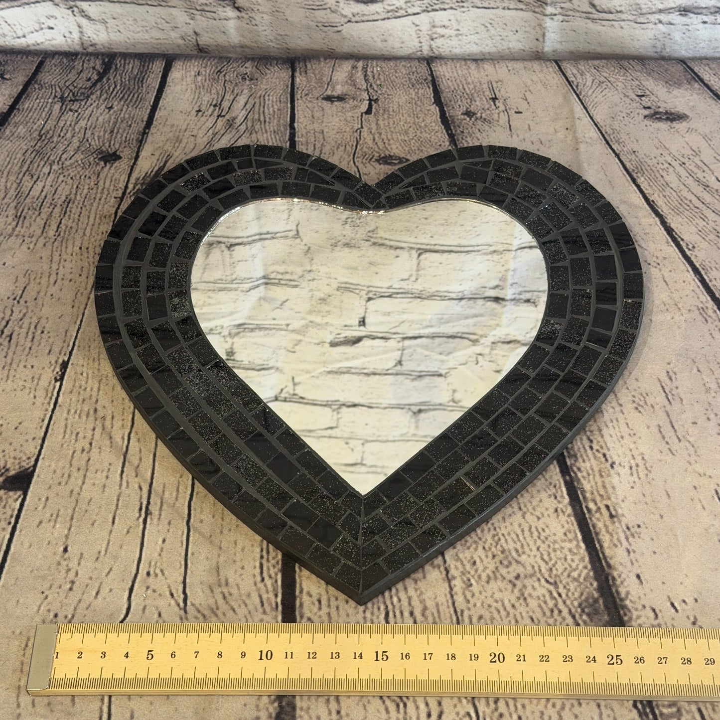 Black Heart Shape Mosaic Tile Wall Mirror 28cm x 25cm 10 Inches Handmade New4