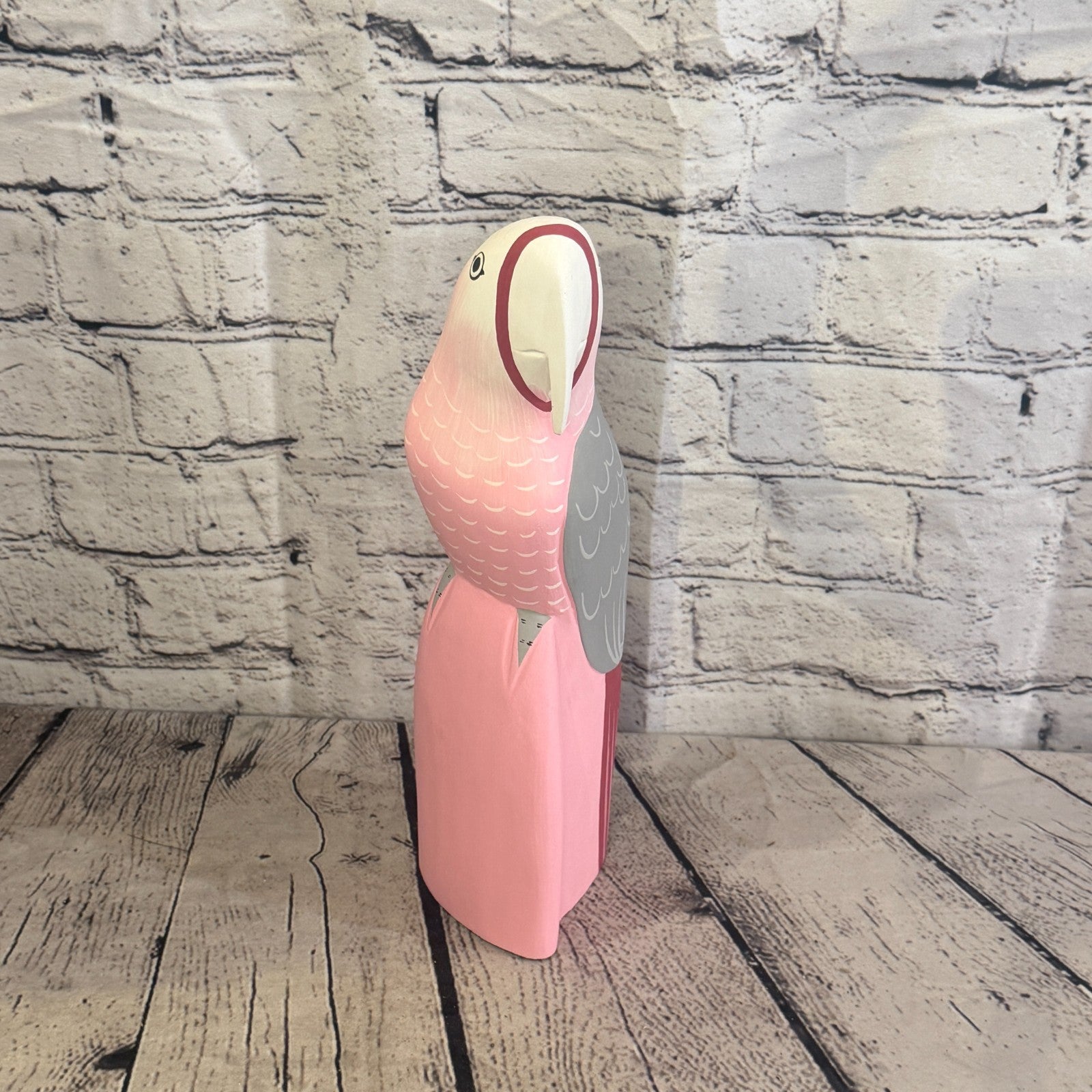 30cm Bright Pink Parrot Bird Ornament Statue Fair Trade Hand Made Carved Wood1