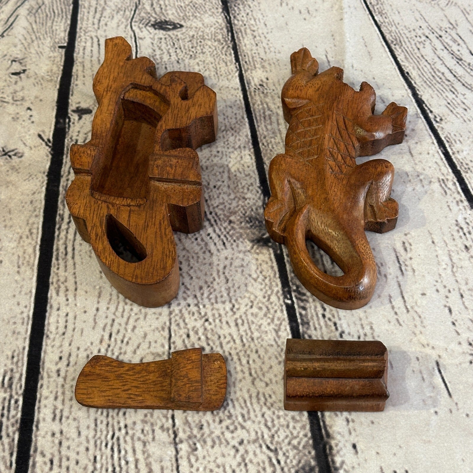 Carved Gecko Lizard 4 Bit Wooden Puzzle Box Secret Box Magic Trinket Handmade6