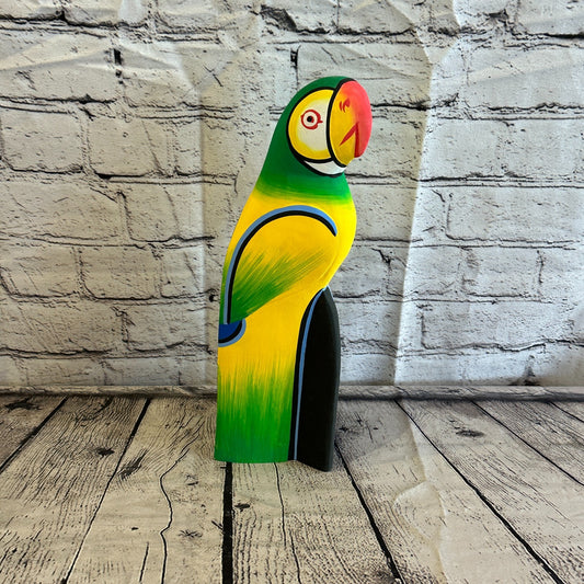 30cm Green Yellow Parrot Bird Ornament Statue Fair Trade Hand Made Carved Wood0