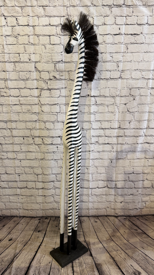 150cm Painted Wooden Zebra Standing Single Carved Solid Wood Zebra Handmade0