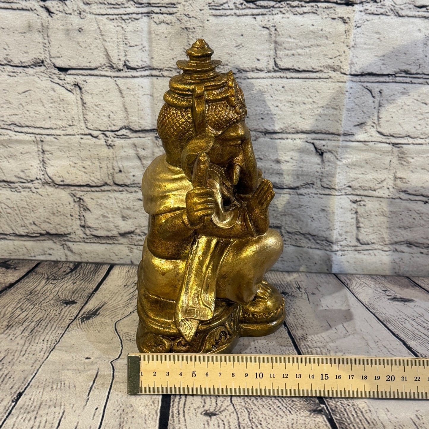 Bronze & Bronze 25cm Large Ganesh Ganesa Sitting On Lotus Statue Resin Hindu7