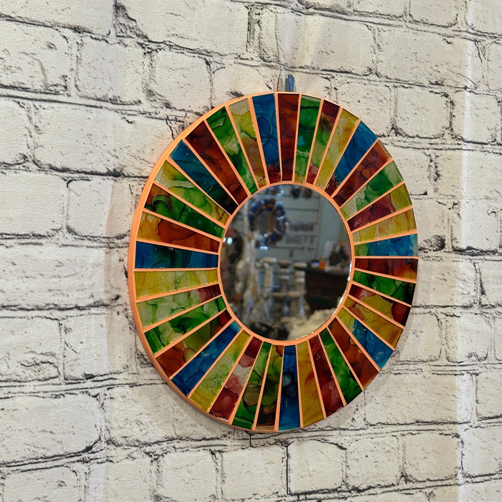 Rainbow Terracotta Line Mosaic Tile Wall Mirror 30cm x 30cm 12 Inches Handmade0