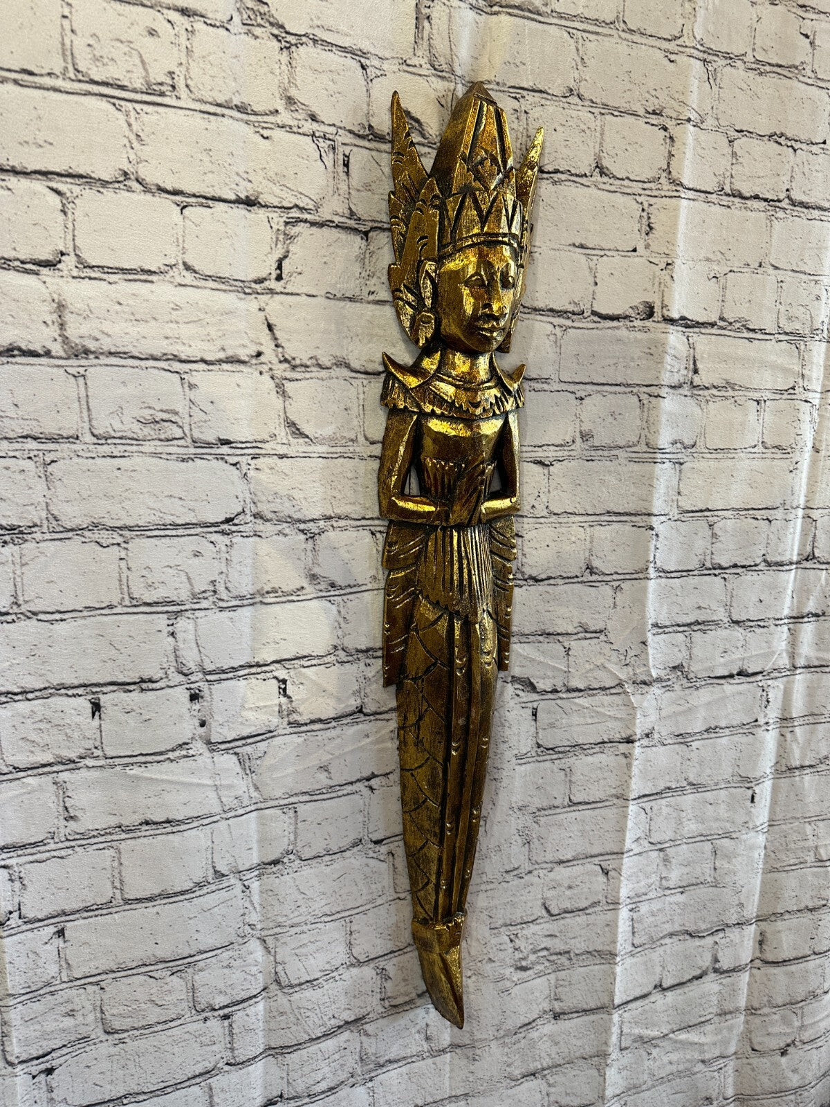 Gold Antique Colour Sita Dewi Bali Rice Goddess Wings Mermaid Wood 80cm Pair1