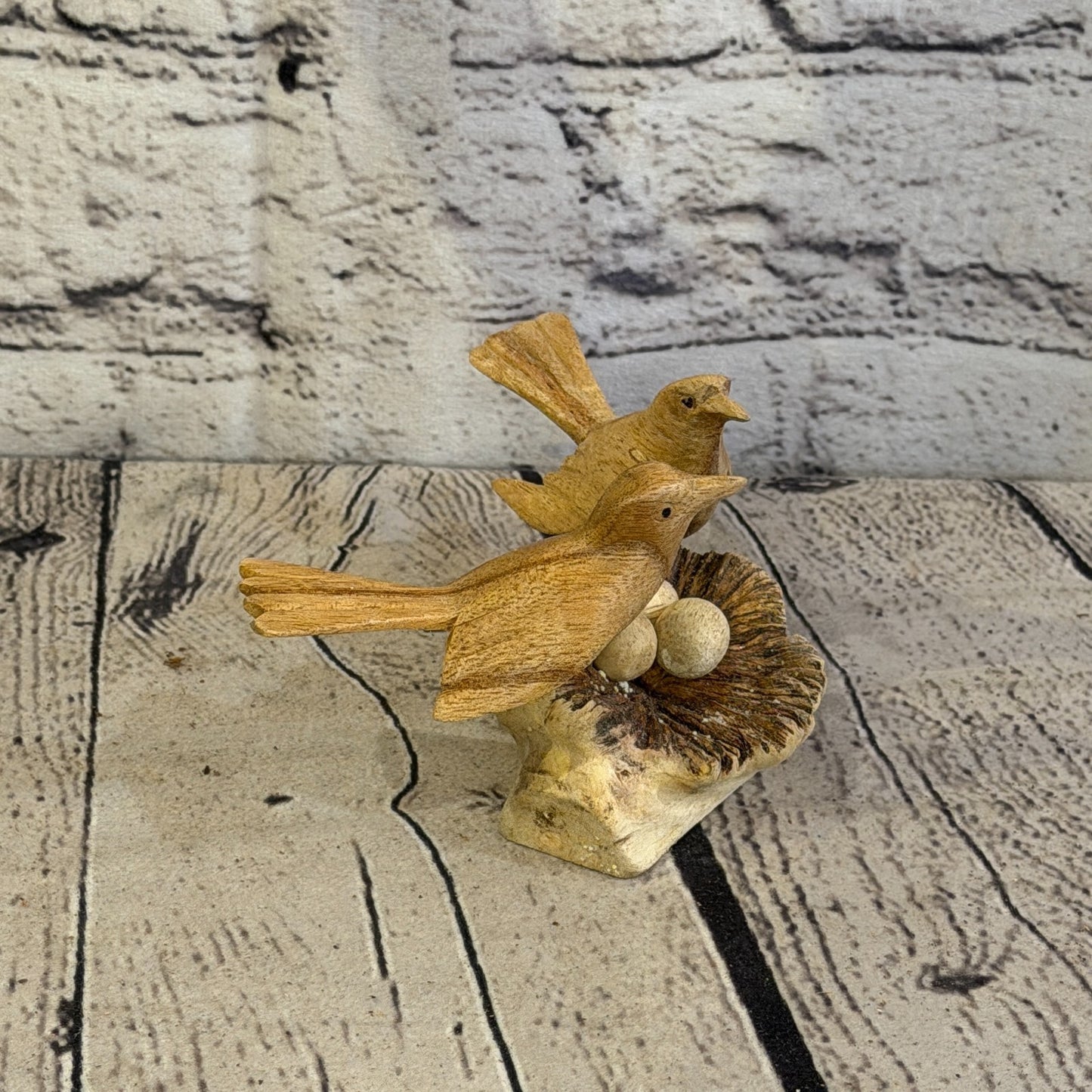15cm Double Bird Mushroom Parasite Ornament Natural Carving Fair trade Wooden2