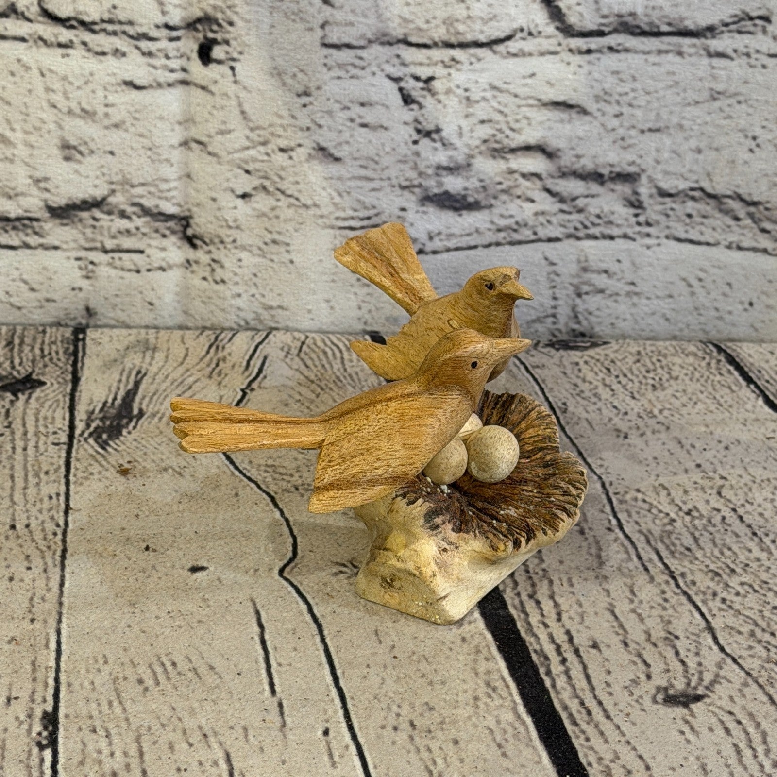 15cm Double Bird Mushroom Parasite Ornament Natural Carving Fair trade Wooden2