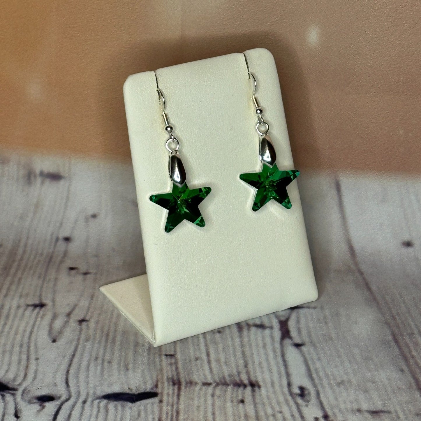 Light Green Crystal Star Shaped Dangle Drop Earrings Handmade UK Jewellery2