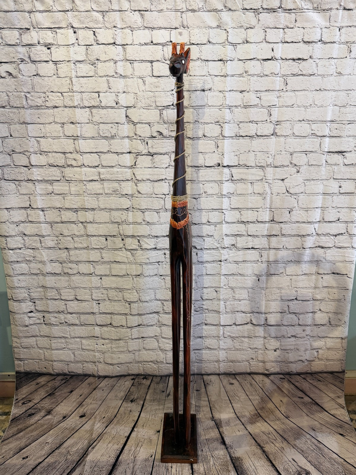 150cm Brown Wooden Giraffe Standing Single Carved Solid Wood Giraffe Handmade1