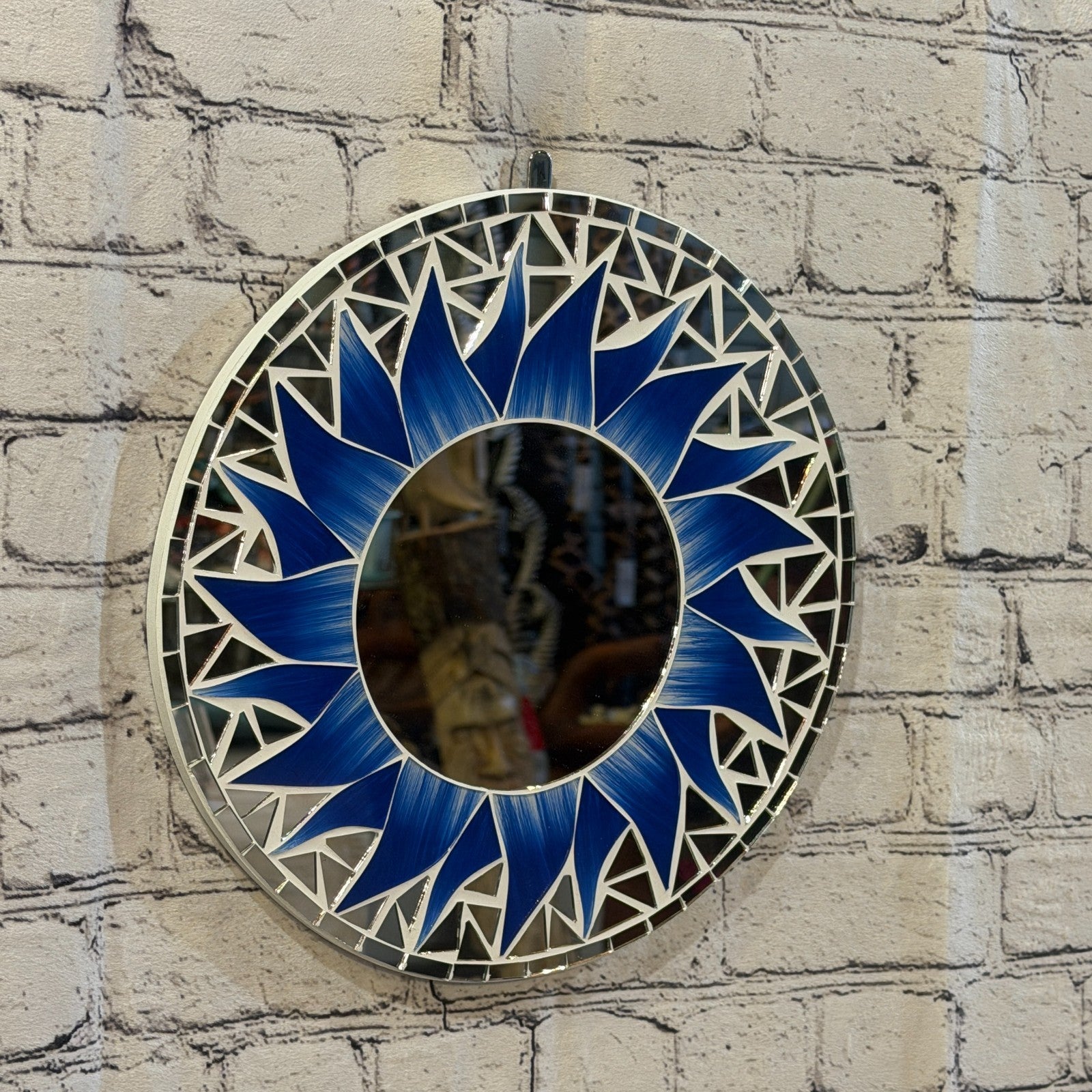 Dark Blue Sun Flame Mosaic Tile Wall Mirror 30cm x 30cm 12 Inches Handmade0