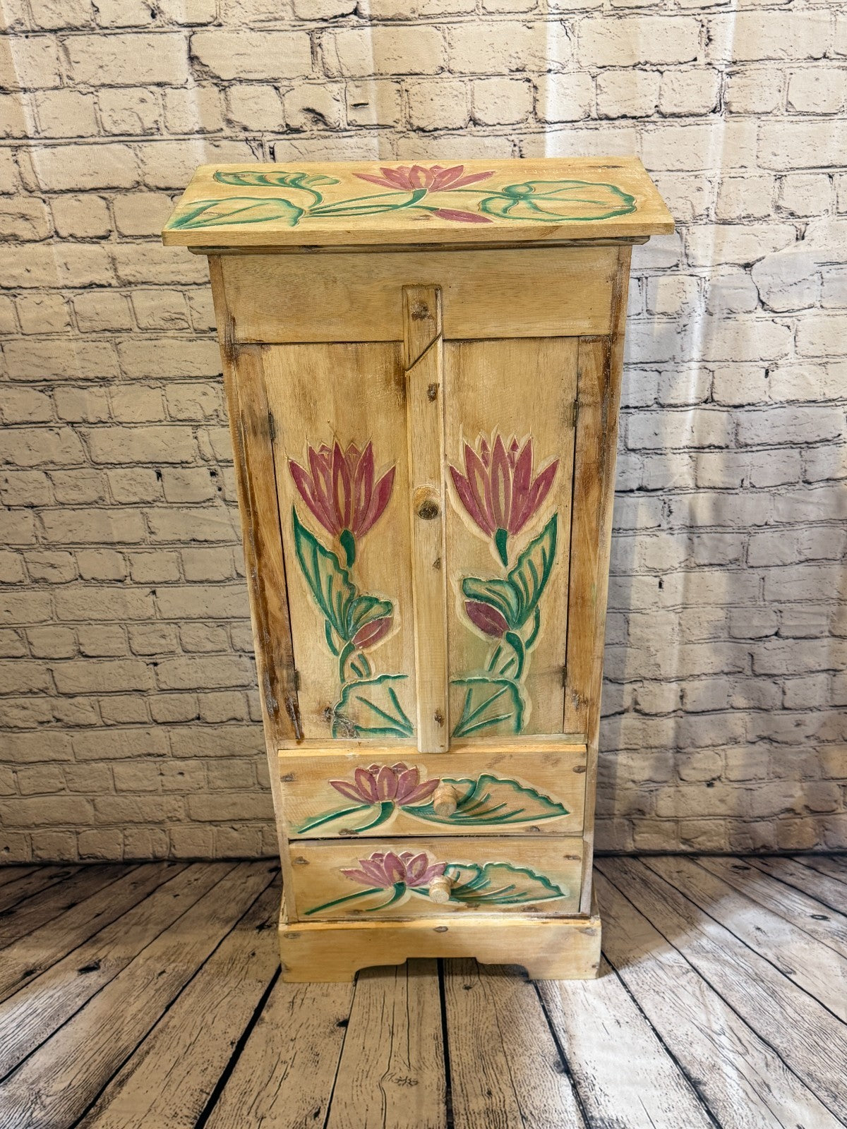 100cm x 45cm Flower 2 Door Pillar Wooden Side Cabinet Living Storage Furniture1