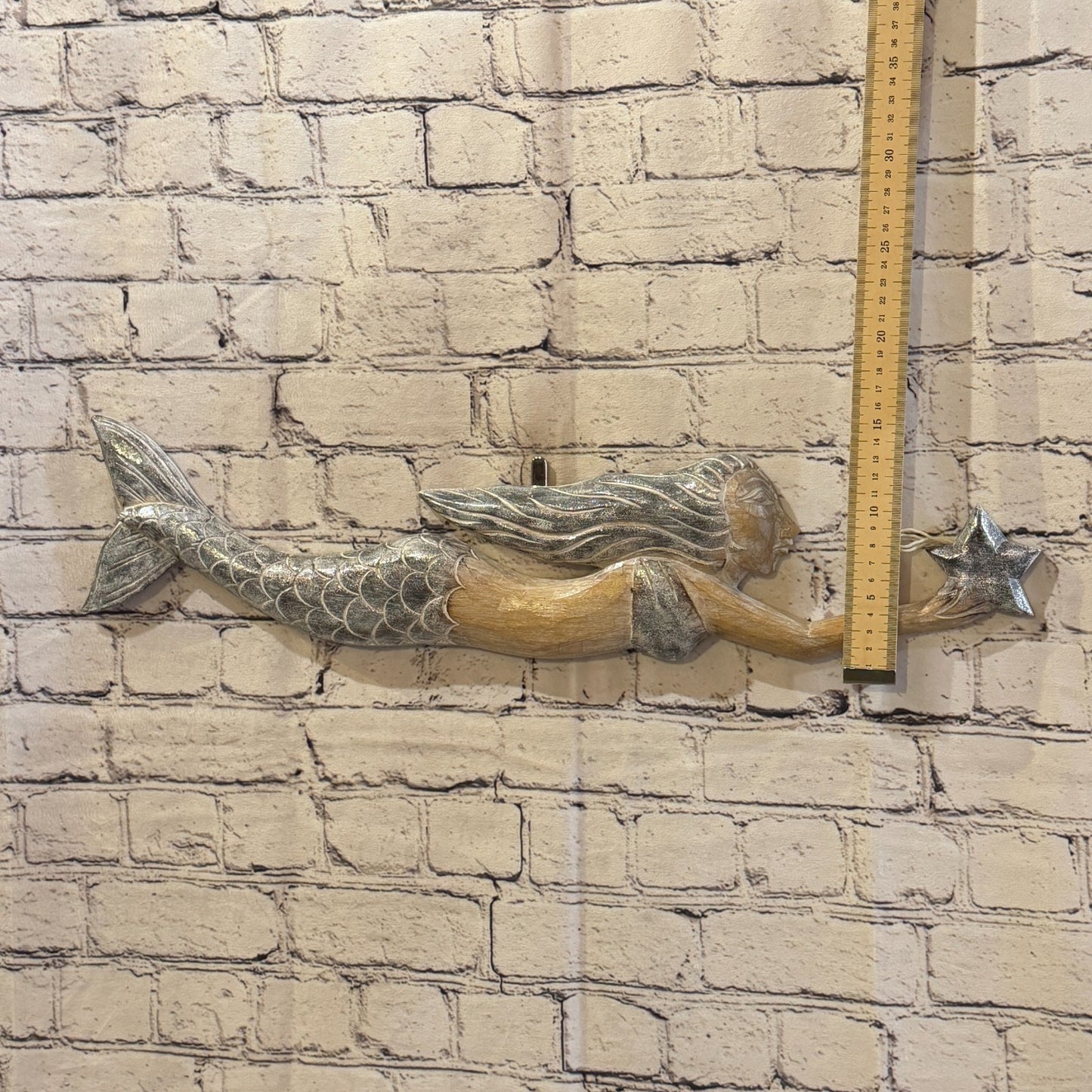 60cm Brown Wooden Mermaid Wall Decor Beach Art Hanging Mermaid Plaque Nautical4