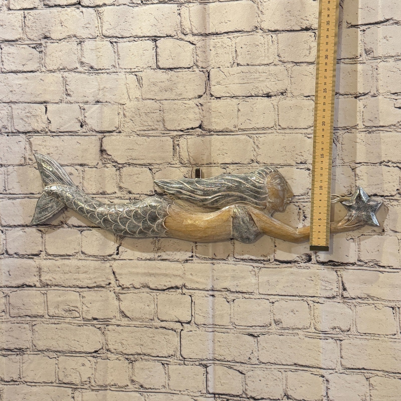 60cm Brown Wooden Mermaid Wall Decor Beach Art Hanging Mermaid Plaque Nautical4