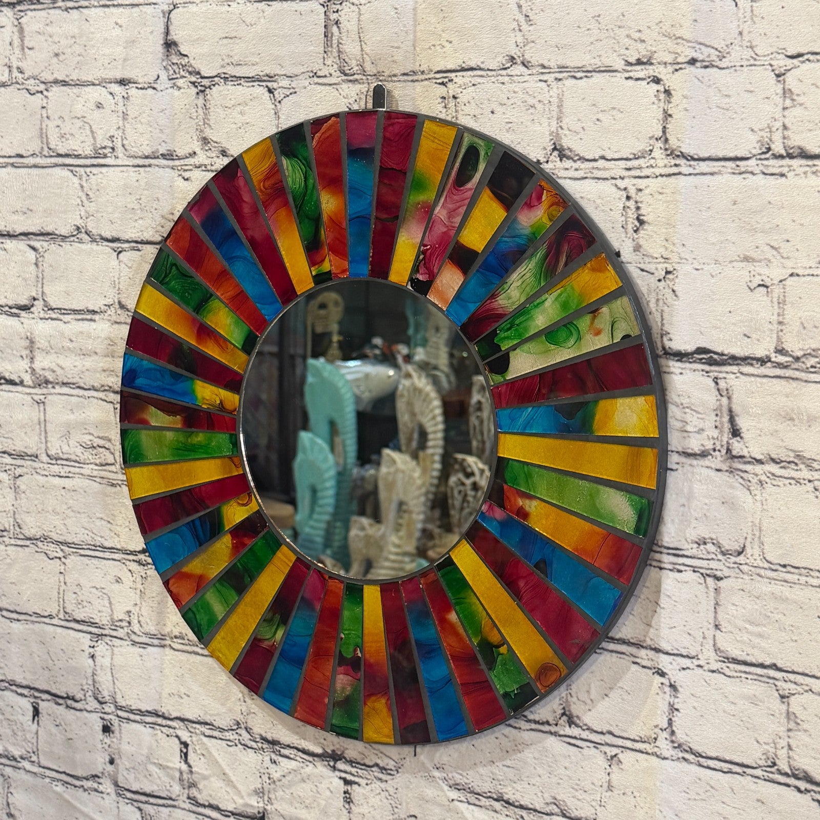 Rainbow Line Black Mosaic Tile Wall Mirror 40cm x 40cm 16 Inches Handmade1
