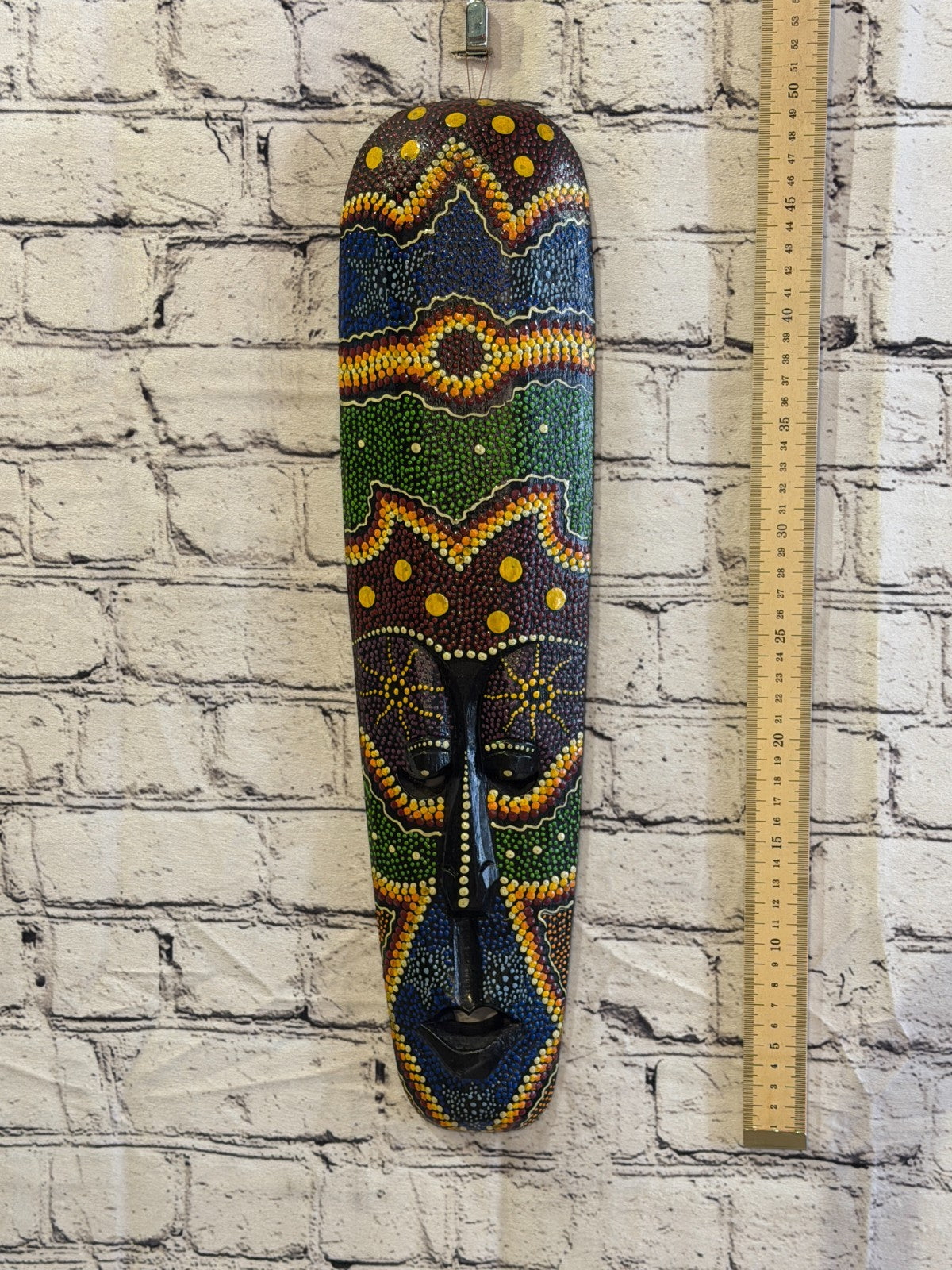50cm Mask Carved Wooden Dot Painted Ethnic Tribal Tiki Wall Art No 3 New4