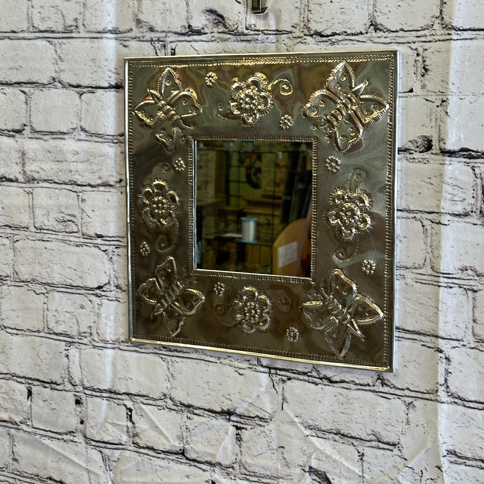 30cm Aluminium Stamped Square Butterfly Mirror Wall Hangings for Home Decoration1