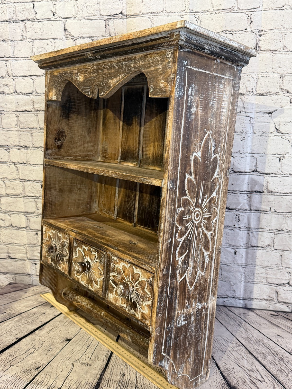 75cm x 55cm x 25cm Brown 3 Draws Wooden Cabinet Living Hallway Storage Furniture1