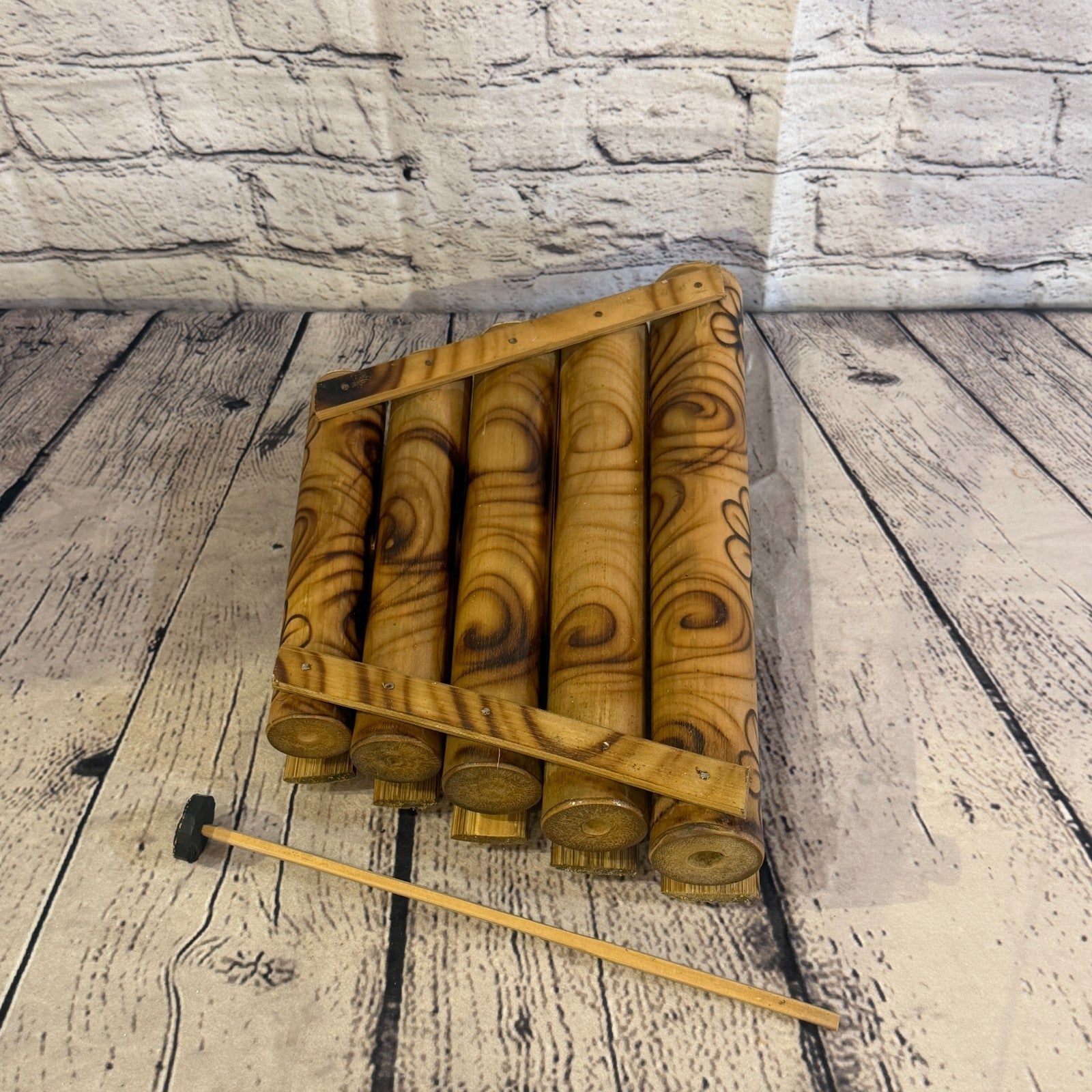 20cm Fairtrade Handmade Xylophone Musical Instrument Burnt Bamboo Design 1 Stick1