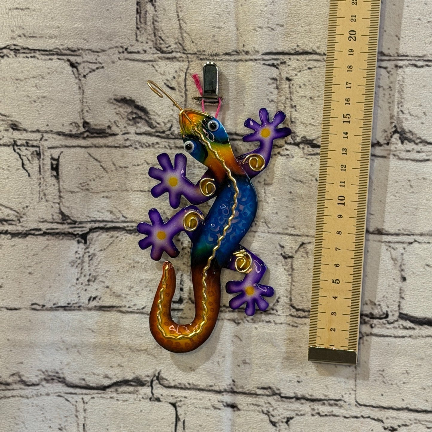 15cm x 8cm Blue Gecko Lizard Metal Tin Wall Hanging Ornament Painted Statue4