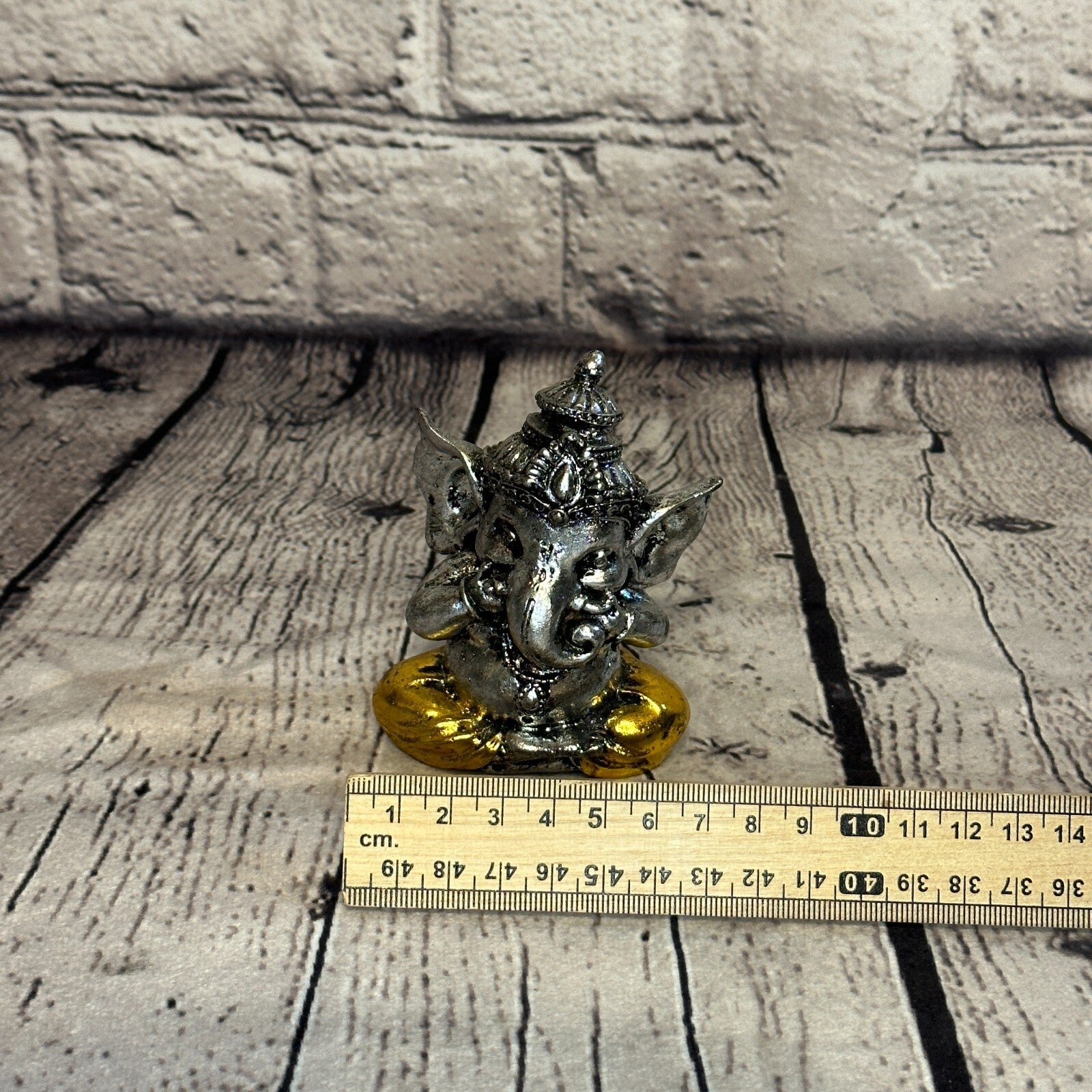 Silver Gold 10cm Set Of 3 Wise Ganesh Ganesa Sitting On Seat Statue Resin Hindu8