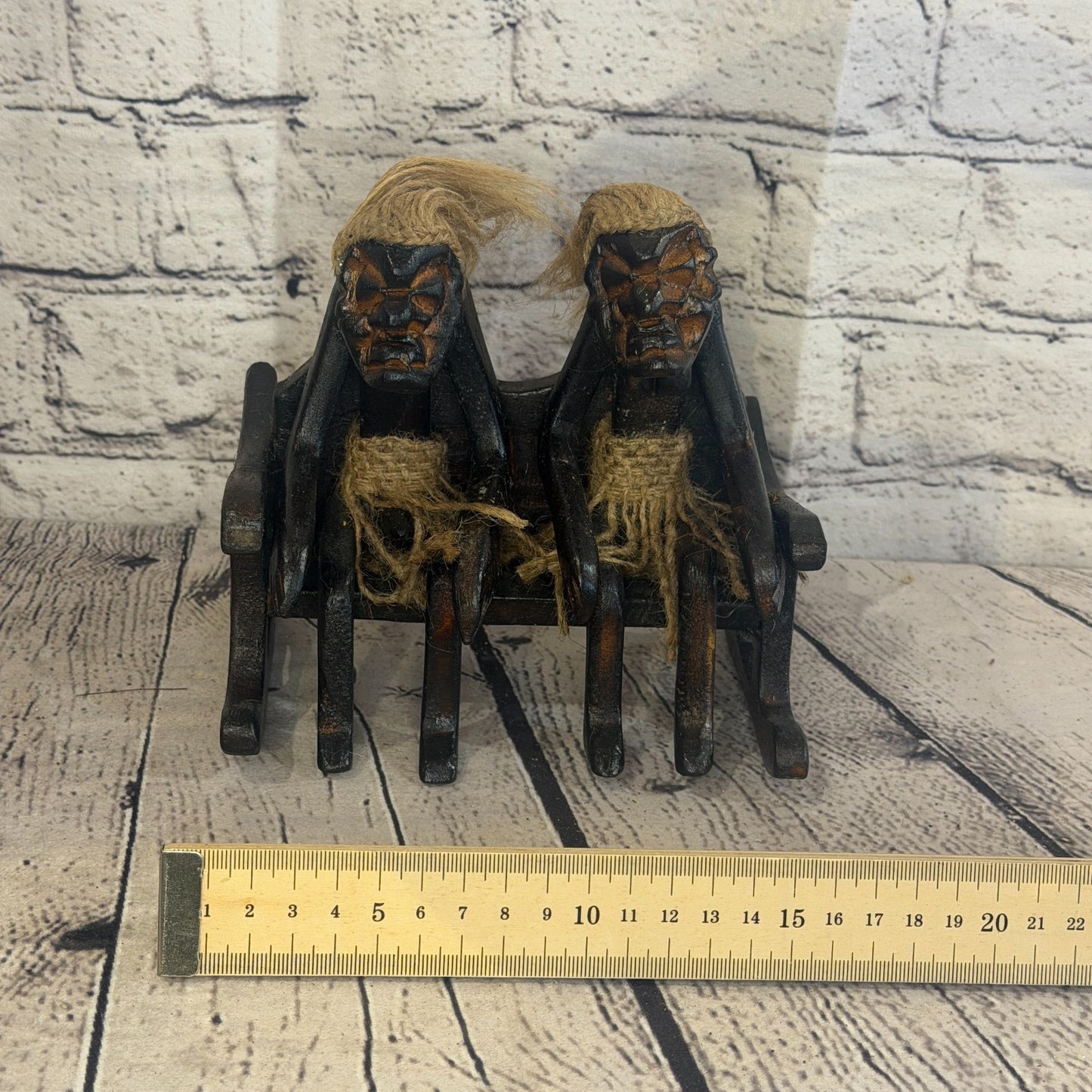15cm Sitting Couple African Tribal Warrior Man Figure Statue Wood Hand Carved6