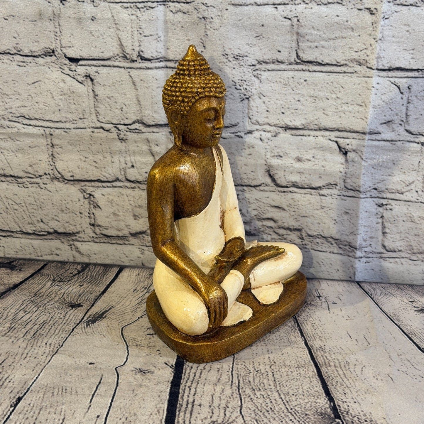 White & Bronze 25cm x 15cm Large Thai Buddha Sitting Statue Resin Hindu2