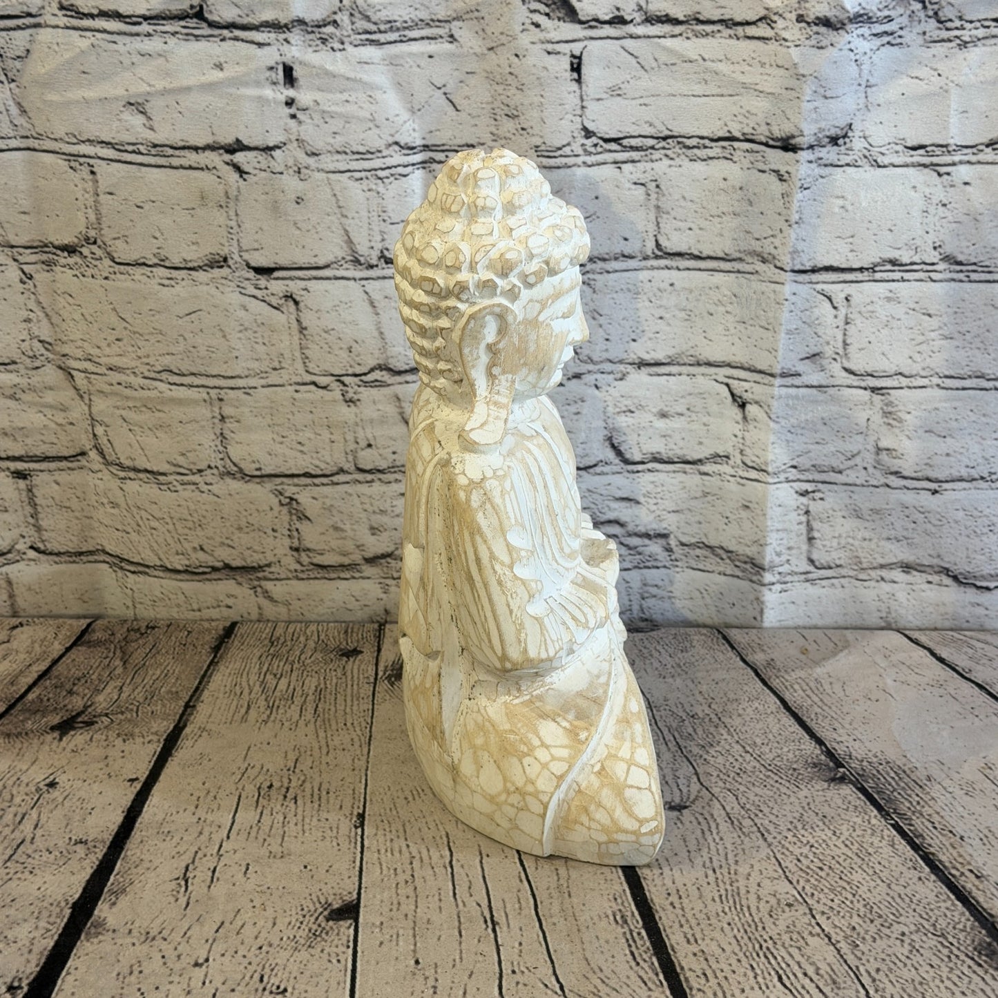 30cm White Meditating Buddha Ornament Sculpture Statue Buddhas Hand Carved Wood3
