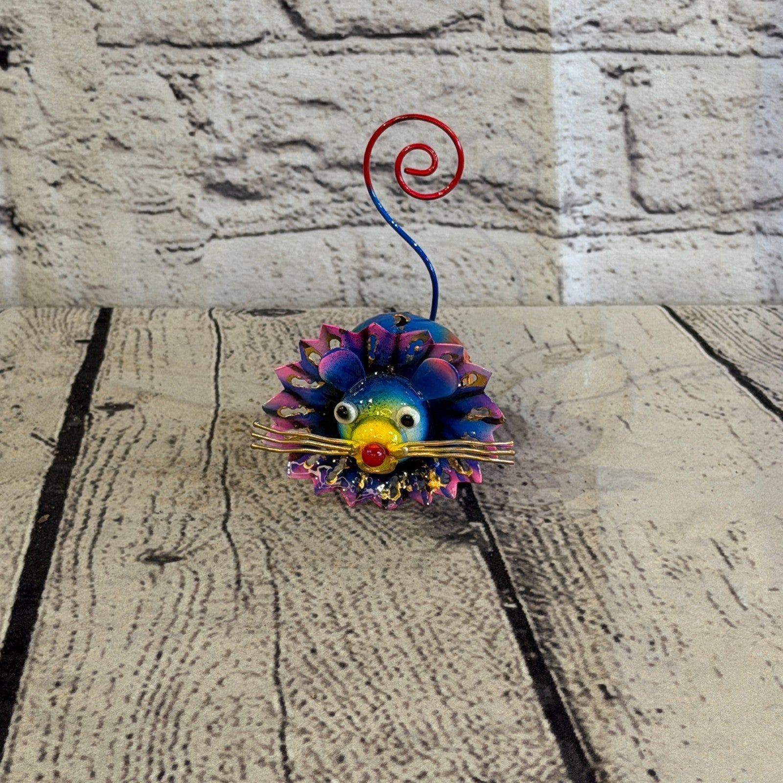 8cm x 8cm Colourful Tiger Blue Metal Tin Standing Ornament Statue1