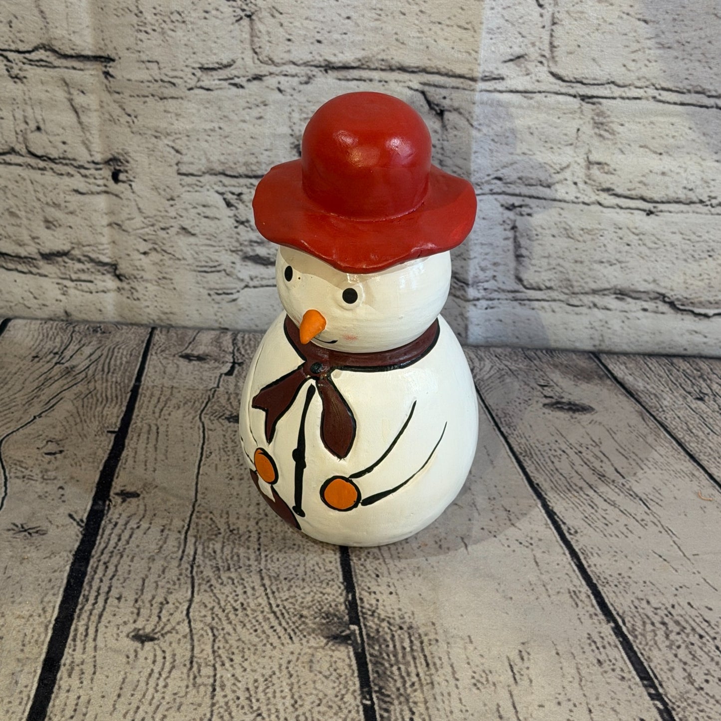 20cm x 12cm Red Top Hat Snowman Handcrafted Wood Xmas Christmas Ornament0
