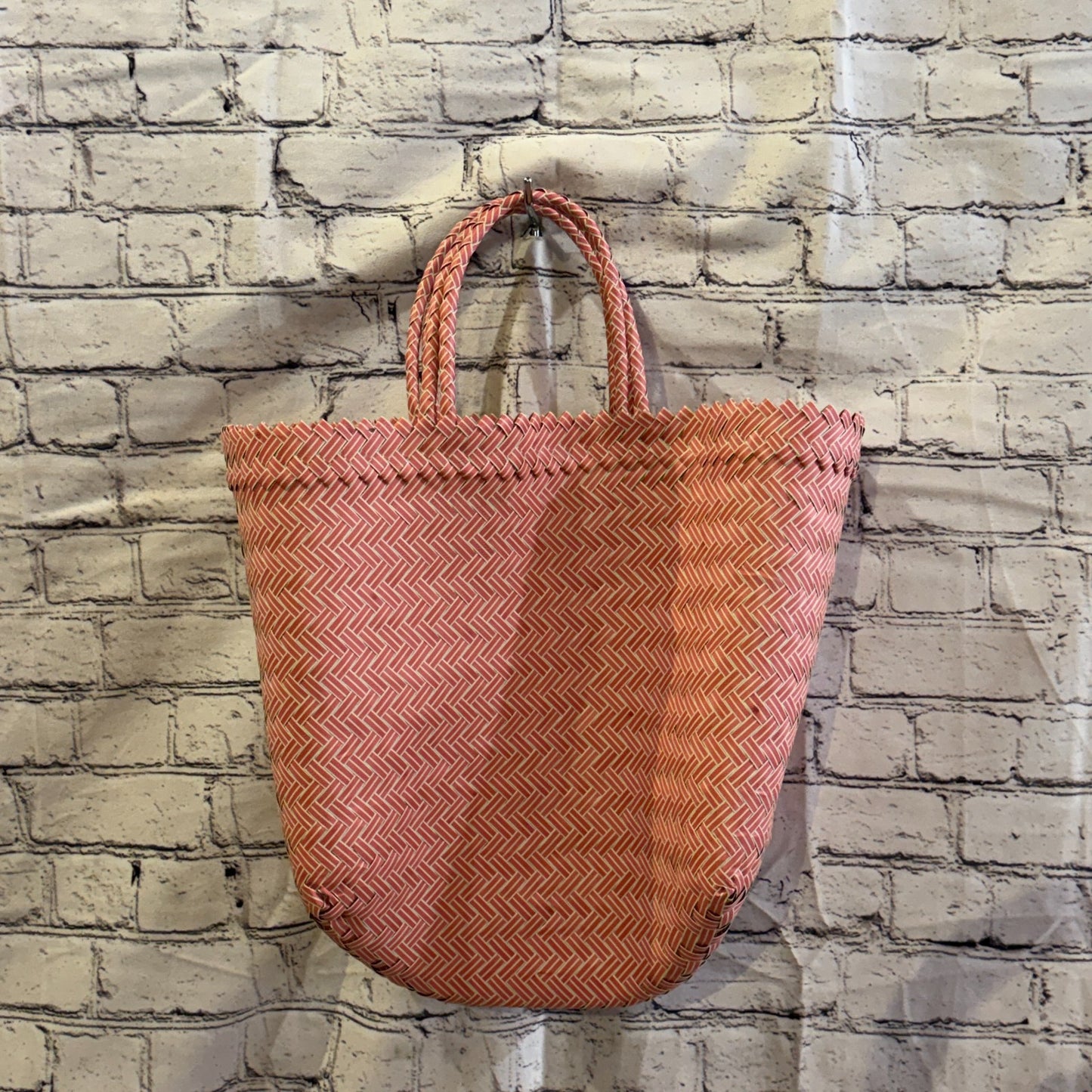 Pink 40cm Handwoven Tote Bag Recycled Plastic Eco-Friendly Market Beach2